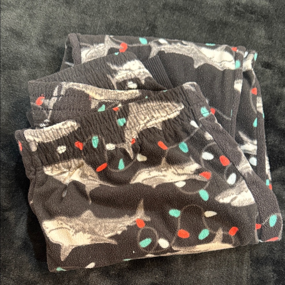 Cat & Jack Black Fleece sleepwear with Shark Print and Red & Teal Dots .